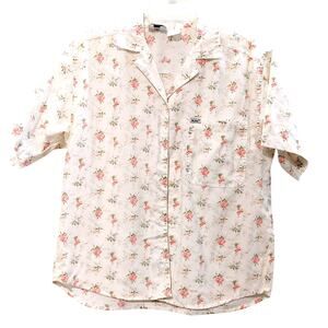 Vintage Ilio Button Up Shirt Floral Pink White Chest Pocket Top Womens Medium
